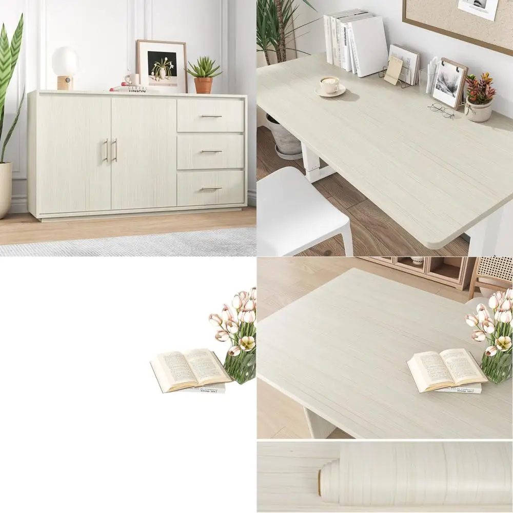 

Самоклеящаяся пленка под дерево кремово-белого цвета, 32x36 дюймов, для водонепроницаемых столешниц и шкафов