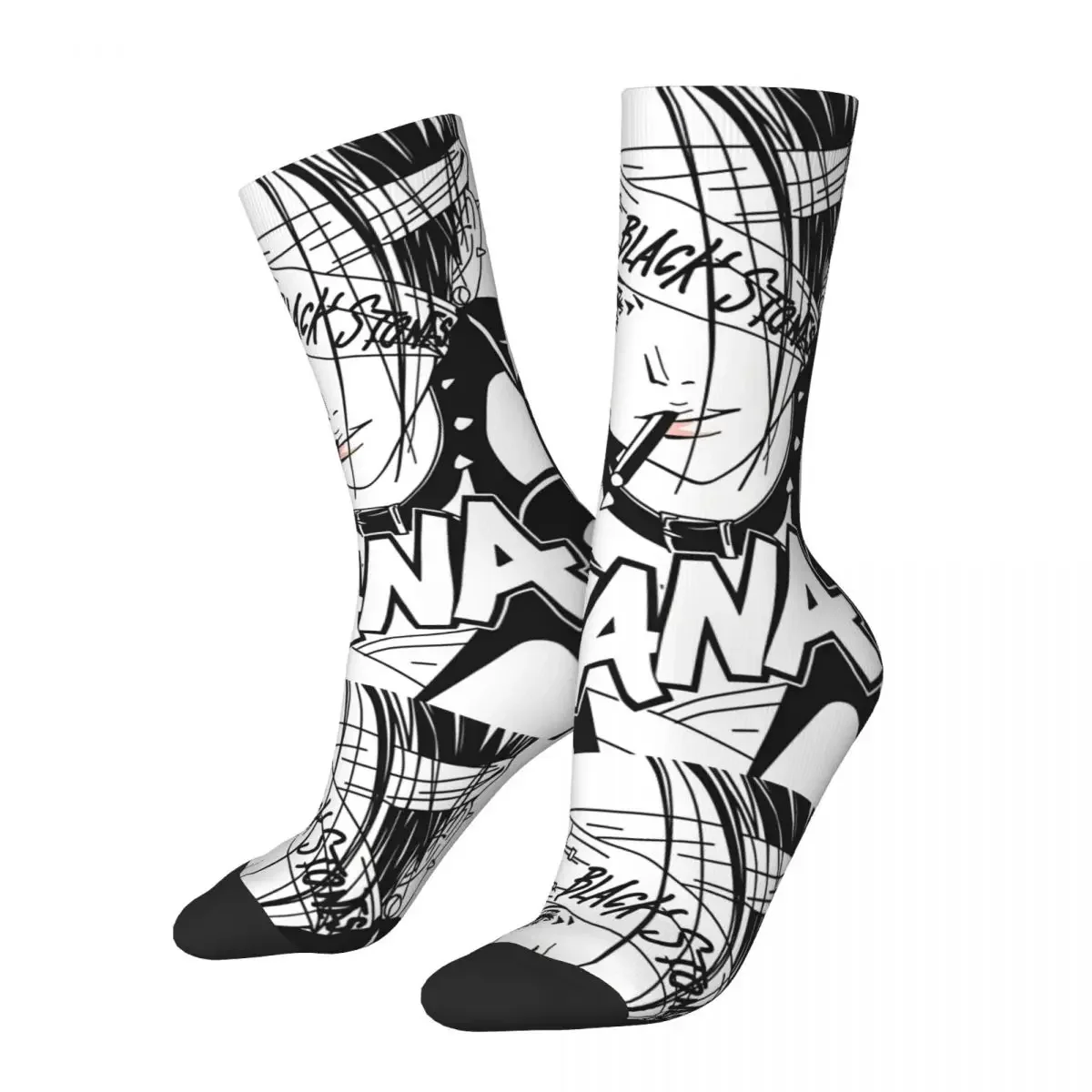 Funny Crazy compression NANA Sock for Men Hip Hop Vintage Black Stones Happy Seamless Pattern Printed Boys Crew Sock Casual Gift