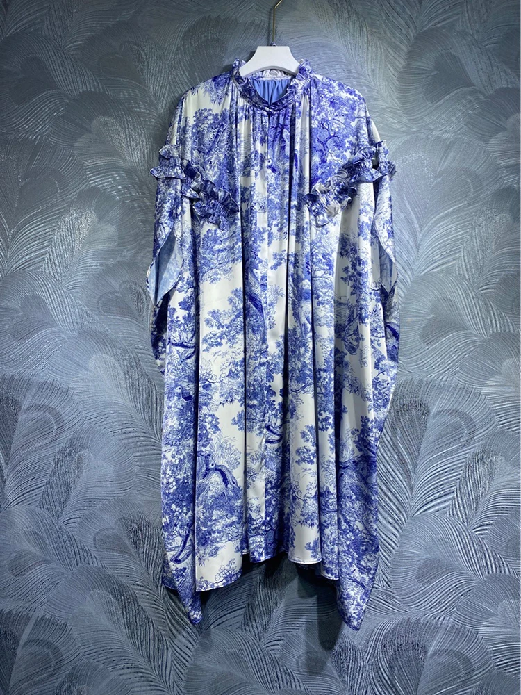 

Robe Fashion Loose Dresses Women Spring Summer Stand Collar Digital Printing Vestidos Elegant Lady Casual