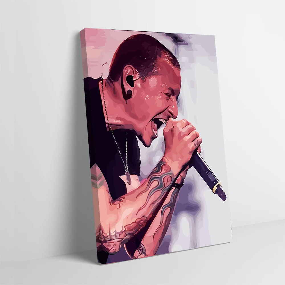 Chester Bennington Singing Into Printed Poster Customizable Pictures Wall Art Canvas Painting for Luxury House Decoration Home