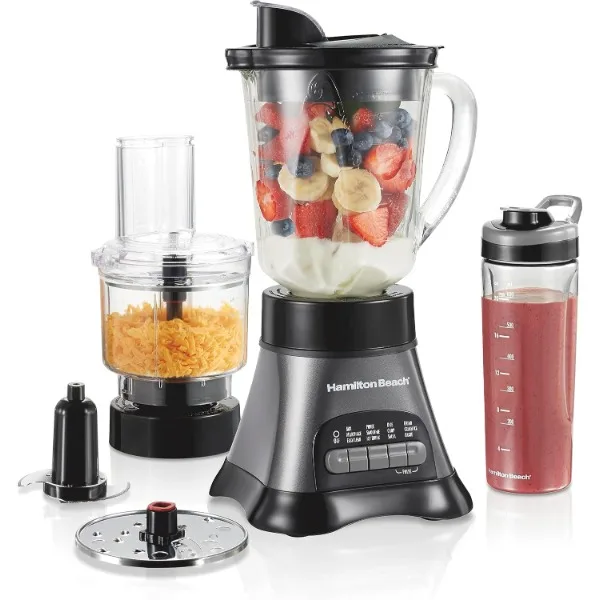 

Hamilton Beach Blender for Shakes and Smoothies & Food Processor Combo, With 40oz Glass Jar, Portable Blend-In Travel Cup