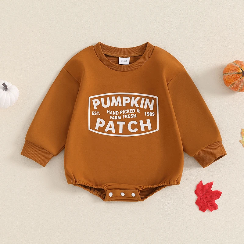 Newborn Infant Baby Boy Fashion Romper Halloween Letter Print Long Sleeve Sweatshirt Jumpsuit Playsuits Baby Girls Fall Clothing