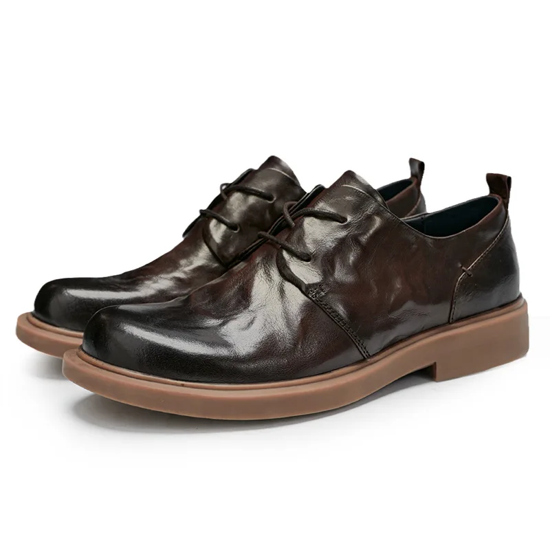 

New British Style Leather Shoes Men Casual Retro Business Shoes Fashion Dress Genuine Leather Derby Shoes 030