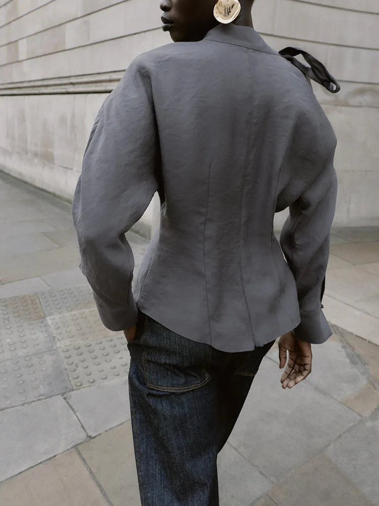 شتاء جديد 2025 ملابس نسائية بسيطة متعددة الاستخدامات للتخسيس irt oulder شق عقدة علوية Ele Faionable للسيدات #4