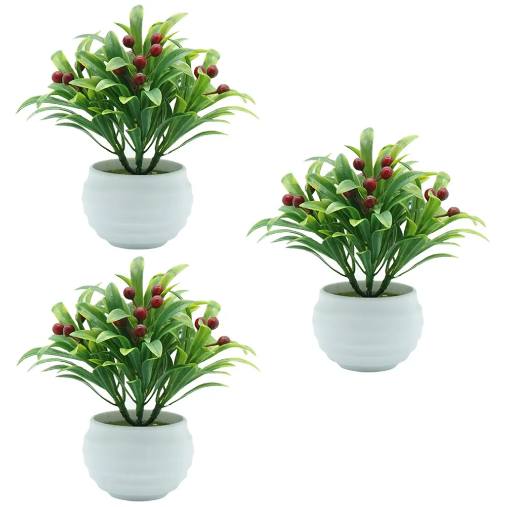

3pcs Artificial Plants Decor PP Iron Foam Material Lifelike Home Office Use Plastic Plant Ornament Fake Bonsai Desktop