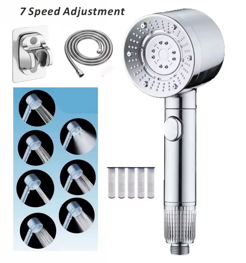 

7 Spray Filtered Shower Head High-Pressure Handheld Water Saving Showerhead Fall Resistance Black Faucet Bathroom Shower Nozzle