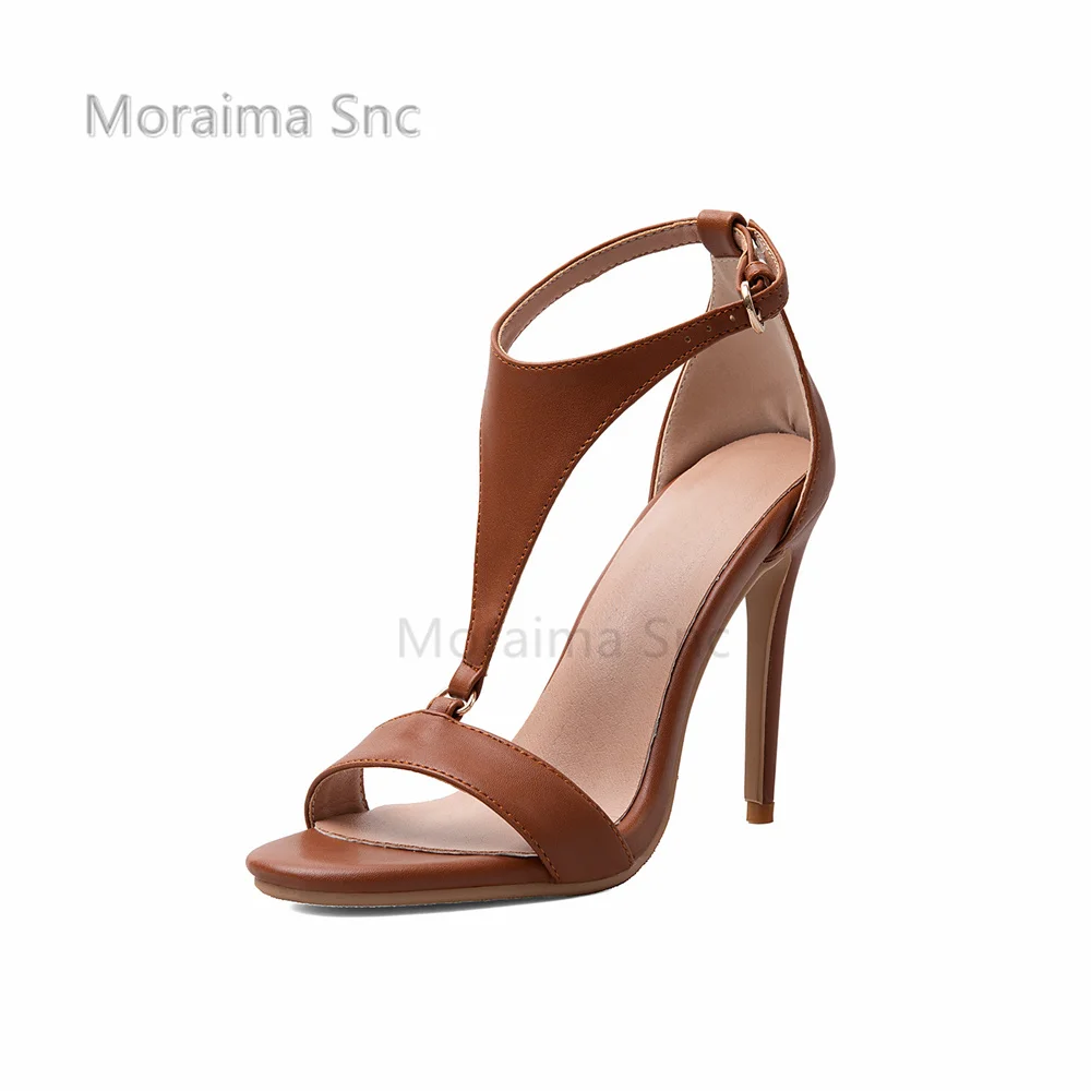 Women Classic T-Strap Thin Stiletto Sandals Open Toe Adjustable Ankle Buckle Wrap High Heel Sandals Summer Wedding Party Shoes