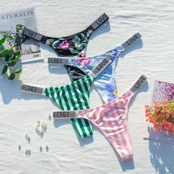Hot Sales Low Waist Sexy Women Thongs Panties Rhinestones Letter Diamonds G String Sports Thong Shorts Briefs T-back Fitness