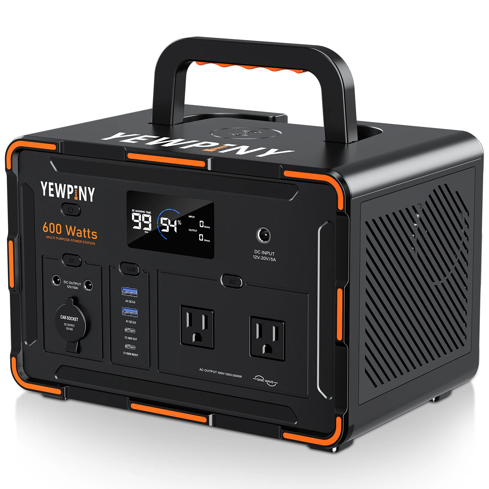 EM600 Solar Generator, 599Wh Portable Power Station with Wireless Charging, 100W Input, AC/DC for Camping & Home Use