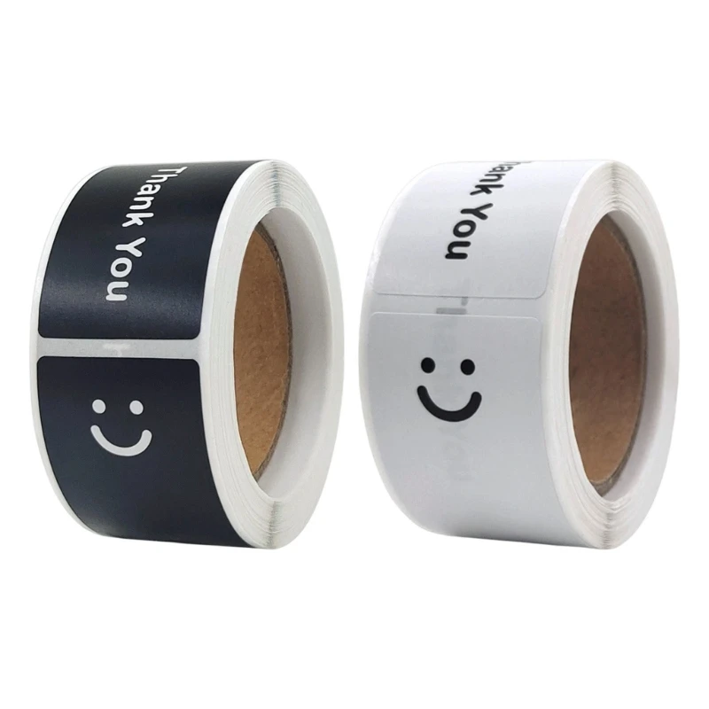 K9FC 120Pcs Smiling Face Thank You Sticker 76x25mm Rectangular Thank You Label Adhesive Wrapping Label for Gift Packaging