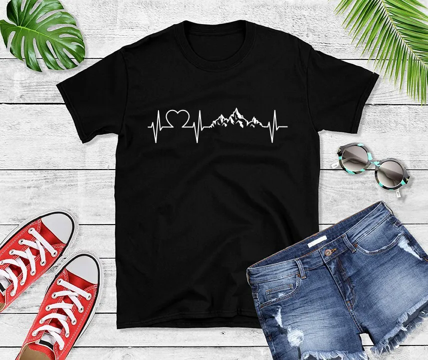 

Mountains Heartbeat T Shirt Hiking Hiker Idea Outdoor Outfit