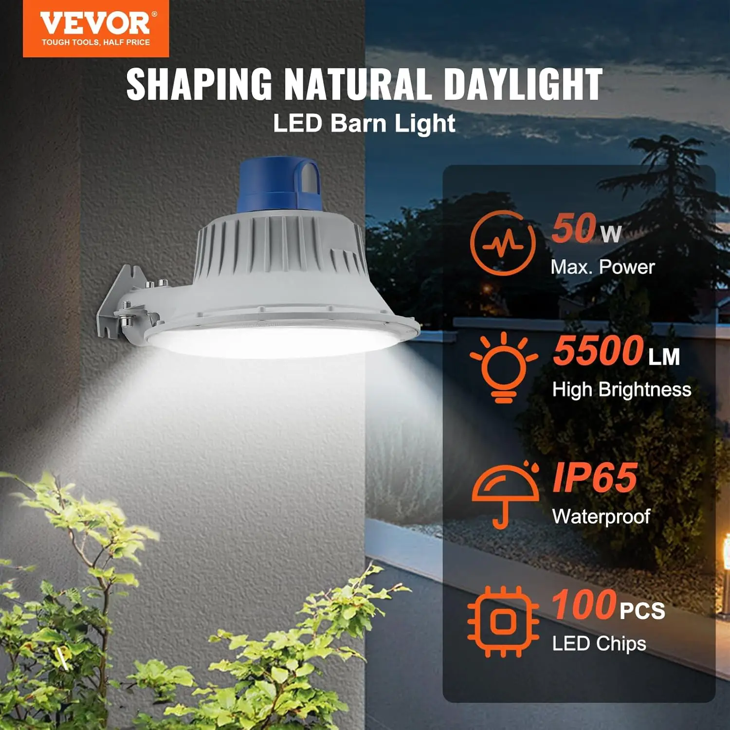 LED Barn Light, 50W 5500LM, Ultra Brightness 6000K Daylight, Dusk to Dawn Area Lights, Outdoor Security Flood Lighting