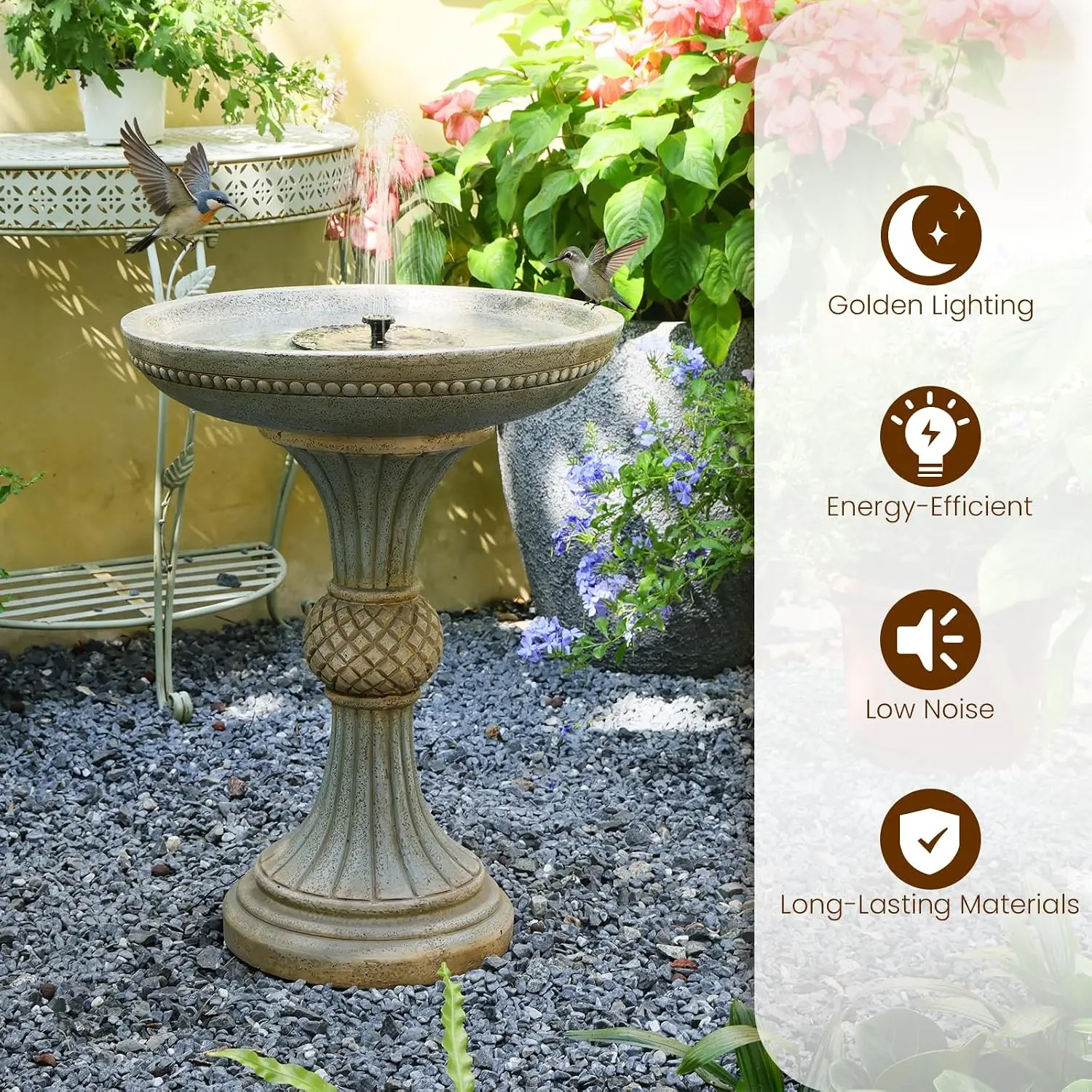 24.02H Outdoor Water Fountain with LED Lights Italian Resin Garden Fountain for Patio Yard Weather-Resistant Cascading