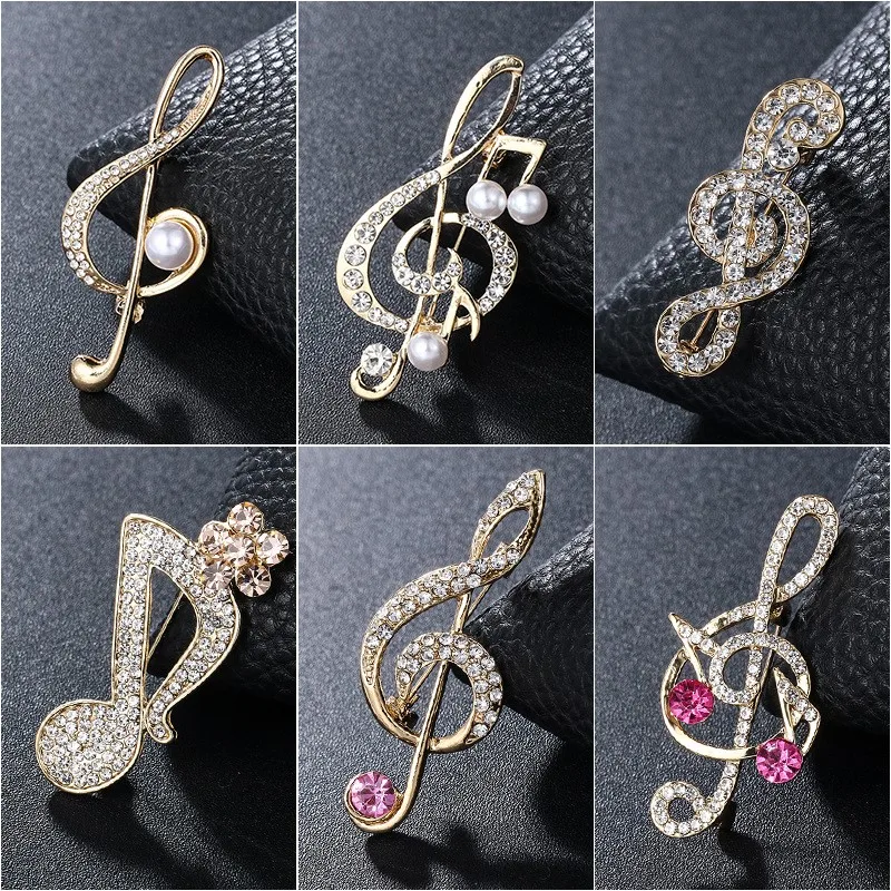 Korean Fashion Metal Musical Note Rhinestone Brooch Scarf Buckle Badge Lapel Pin Luxury Jewelry Brooches for Women Accessories