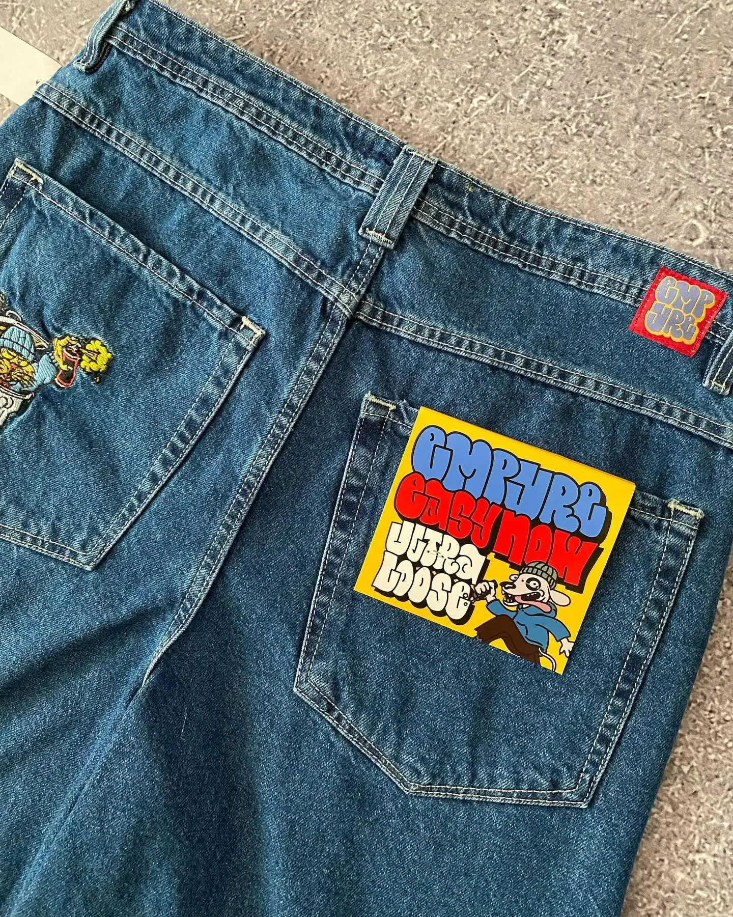 Empyre Blue Cowboy Skateboard Shorts Cartoon Embroidery Loose Jeans Wide-Leg pants Hip-Hop Street Y2K New Products