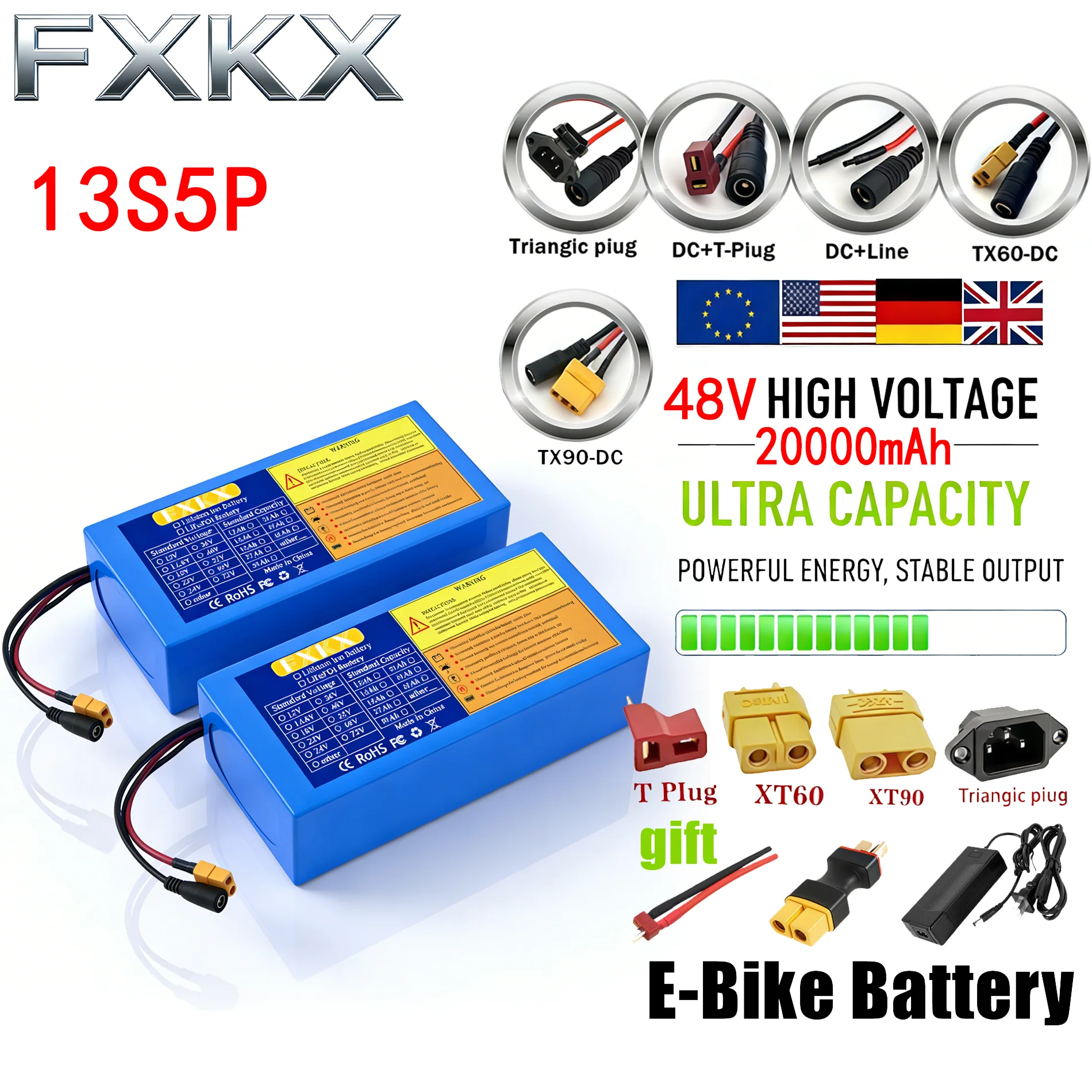 Brand New 48V 20Ah 18650 13S5p Lithium Battery With BMS 500-1000W For 48V E-Scooter Li-ion Battery Pack