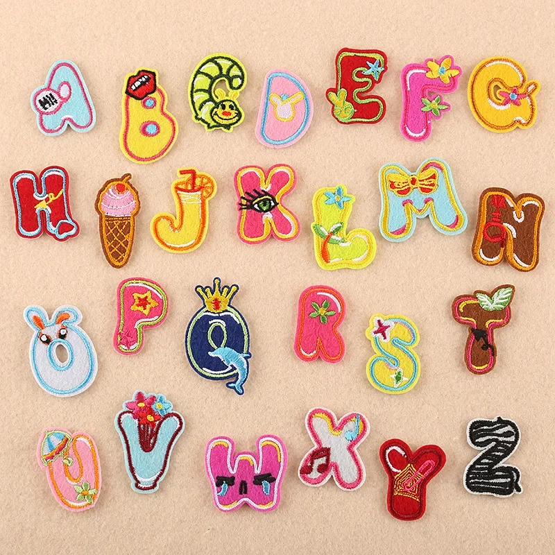 Wholesale Lovely 26pc Iron on Letters Patches for Clothing Embroidery Appliques Stripes Clothes Sticker Badge Sewing Accessories