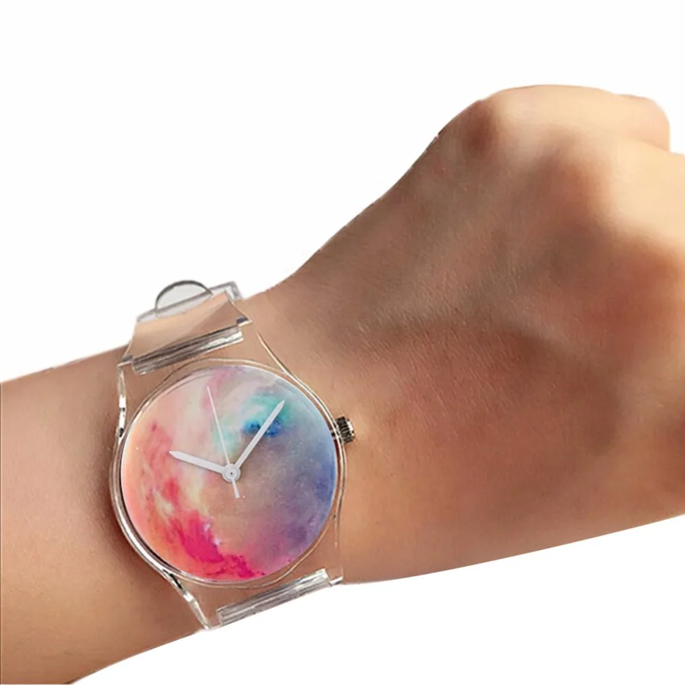 Reloj de PVC transparente para mujer, relojes sencillos y frescos para mujer, relojes deportivos de ocio, reloj de cuarzo para chica adolescente, reloj de cristal de dibujos animados novedosos