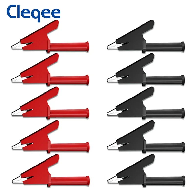 Cleqee P2002 10PCS 20A Alligator Clips with 4mm Socket 1000V Heavy Duty Crocodile Clamp Electrical Safety Test Clip