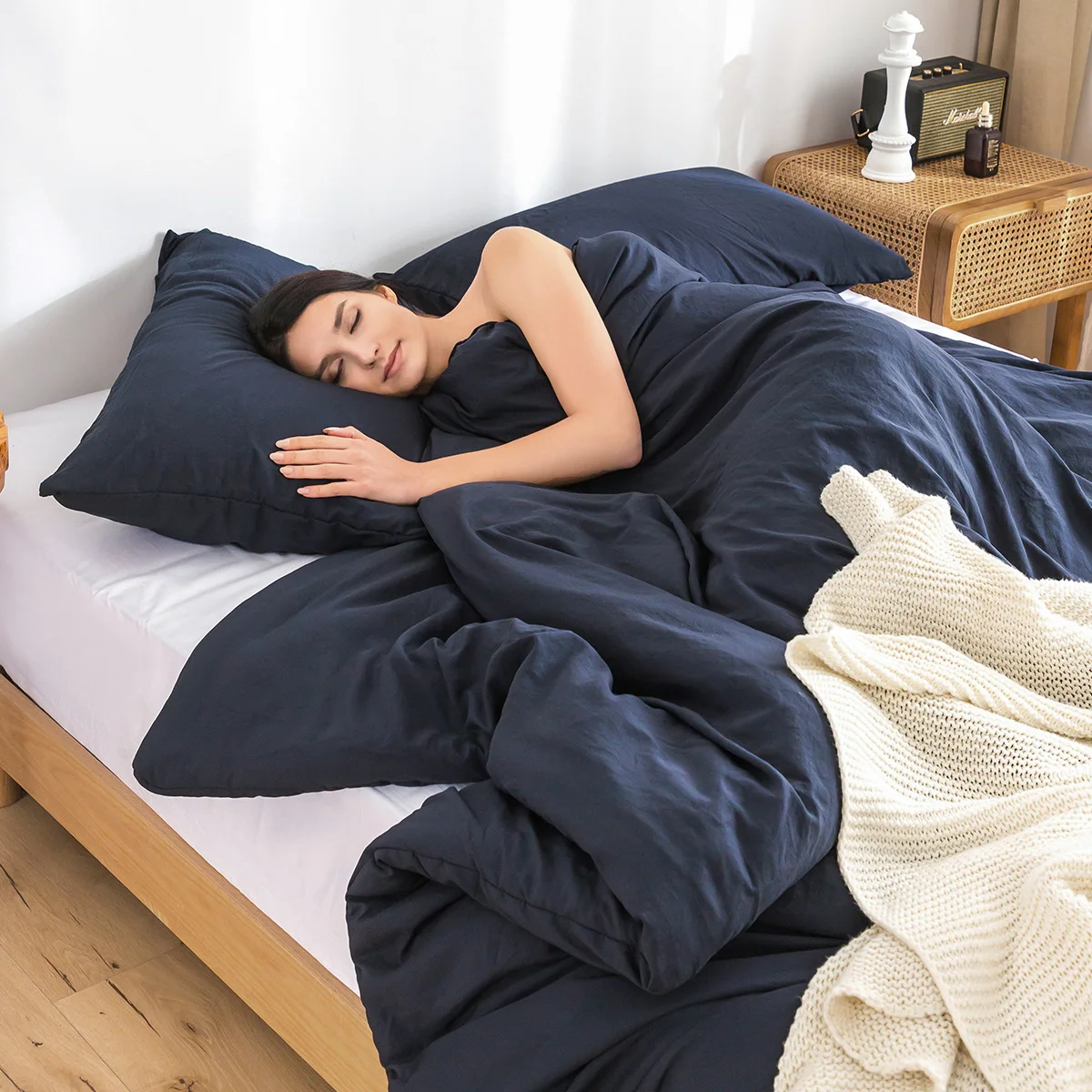 

Cozy Bedding Comforter Sets , Lightweight All Season Use Warm Fluffy, PolyCotton Fabric Dark Navy Blue Full Size