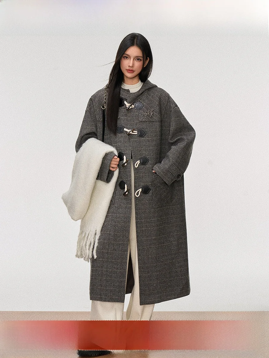 

Westayone Women's Autumn Winter Woolen Coat Long Sve Commute Sle Button up Outerwear Premium Feeling Polyester Wool Blend