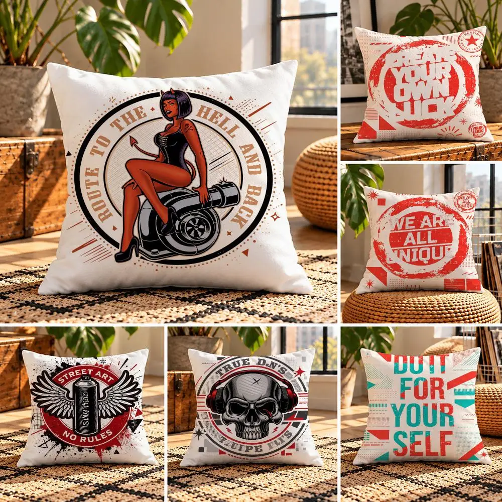 art Contrast Slogan Letter Cushion Cover Short Plush Throw Pillow Cover Soft Cozy Cushion Case for Sofa Bedroom Home Decor Gift