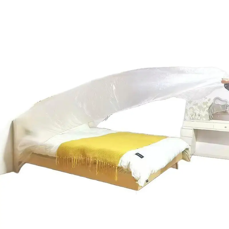 3Pcs Transparent Disposable Bed Dust Cover Waterproof Thick Plastic Furniture Elastic Edges Full Wrap Protector tearresistant