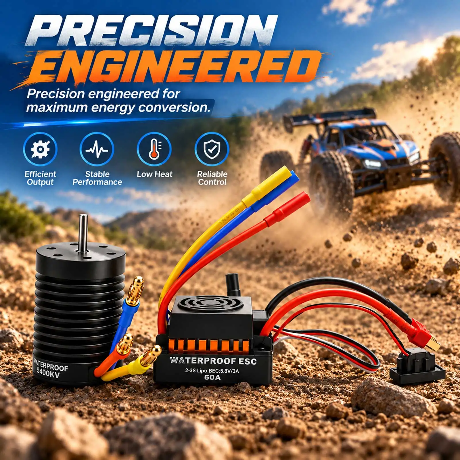 Waterproof Aluminum F540 4370KV 4 Poles 12 Slots High-Torque Motor With 60A Brushless ESC Combo Kit For 1/10 1/12 Scale RC Car