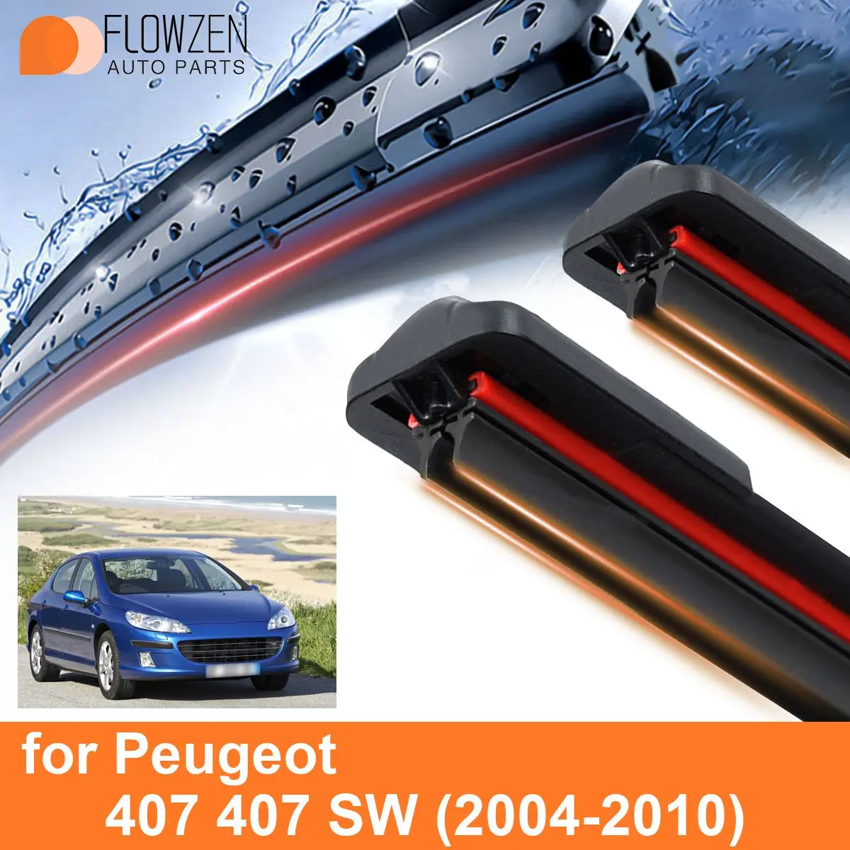 Auto Ruitenwisserbladen Voor Peugeot 407 407 Sw Dubbele Rubber Frameloze Bracketloze Wiperssoft Accessoires 2007 2008 2009 2010