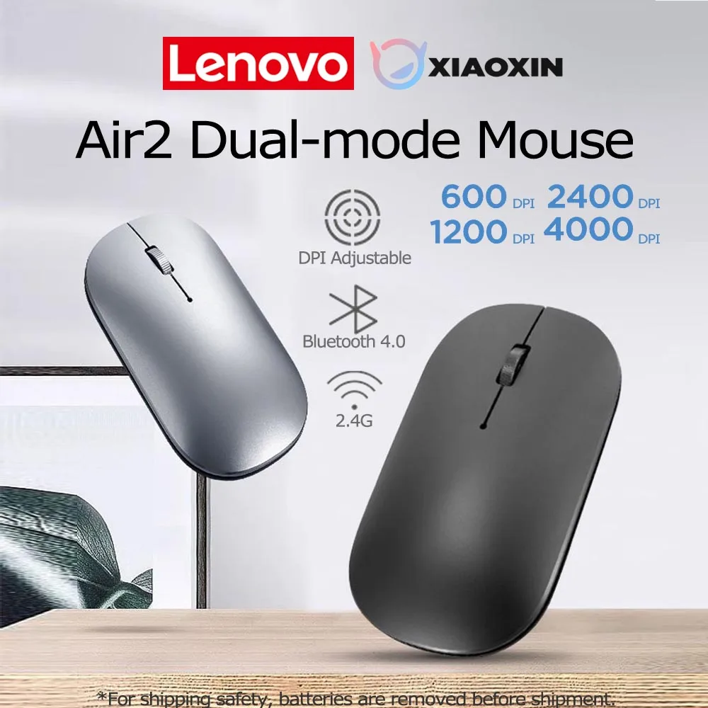 

Lenovo Xiaoxin Air2 Mouse Wireless 2.4G Bluetooth 4.0 Silent Dual-mode Adjustment DPI 1200 2400 4000 Compact Ultra-slim Durable