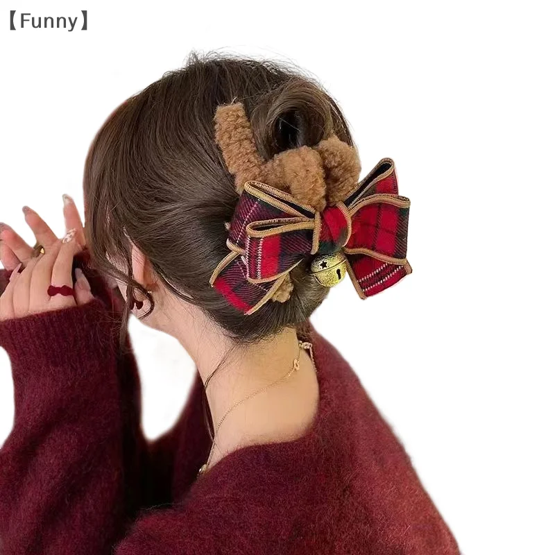 Fashion Christmas Bow Hair Clip For Women Girls Sweet Versatile Autumn Winter Shark Clip Exquisite Hair Accessories Gifts