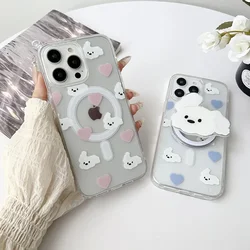 Korean Cute 3D Dog Stand For Magsafe Wireless Charge Phone Case For iPhone 11 12 13 14 15 16 Pro Max X XR 7 Plus Magnetic Cover