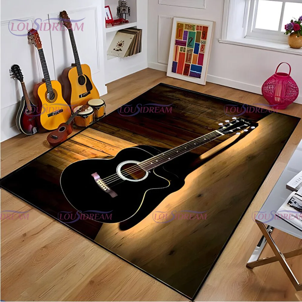 Music Is The Life Home Practice Guitar Area Rug for Bedroom Living Room Rug Home Entrance Door Mat Kids Room Soft  Floor Rug