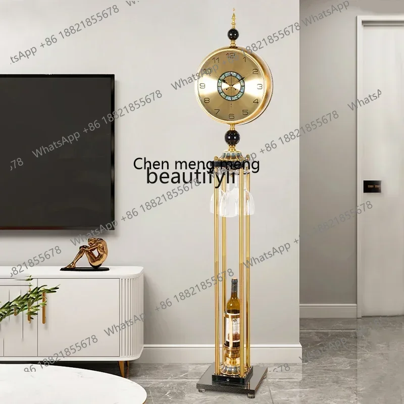 

X R European floor clock, living room, retro villa, large ornament, wine rack, clock, American metal creativity, standing clock