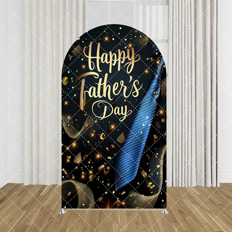 Mehofond feliz Día del Padre cubierta de fondo arqueado fiesta de papá traje azul decoración de globos de oro negro accesorios de fondo de 2 caras