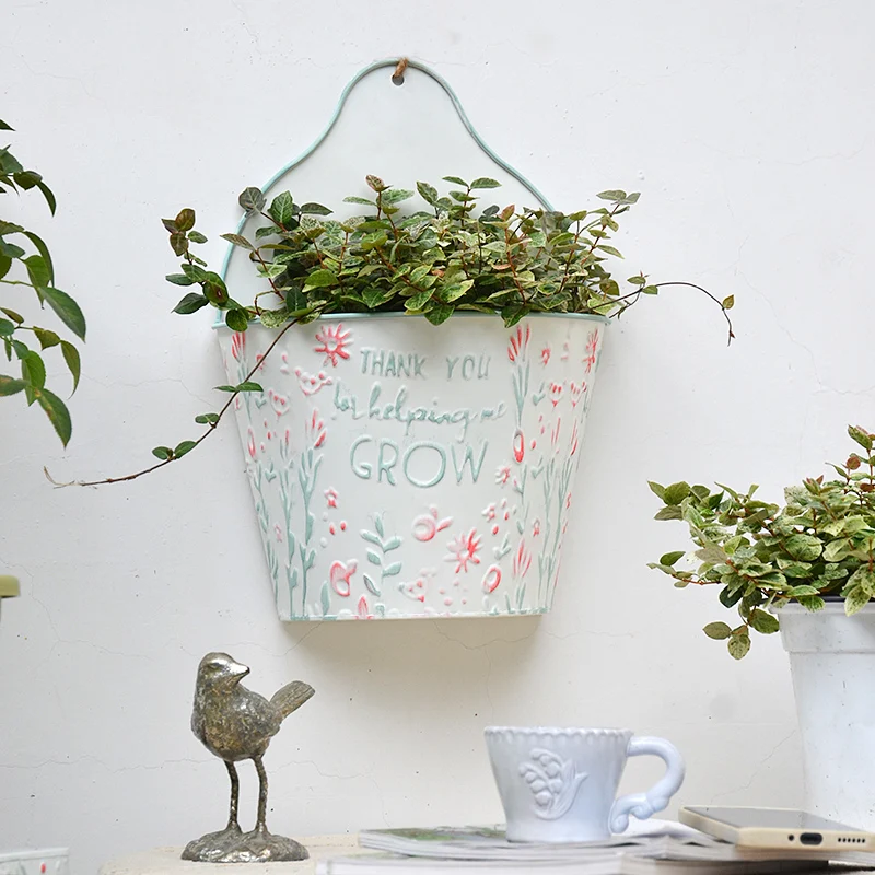 Retro Wall-mounted Semi-round Flower Basket Villa Garden Courtyard Outdoor Balcony Decorative Flower Pot Hanging Set Pot