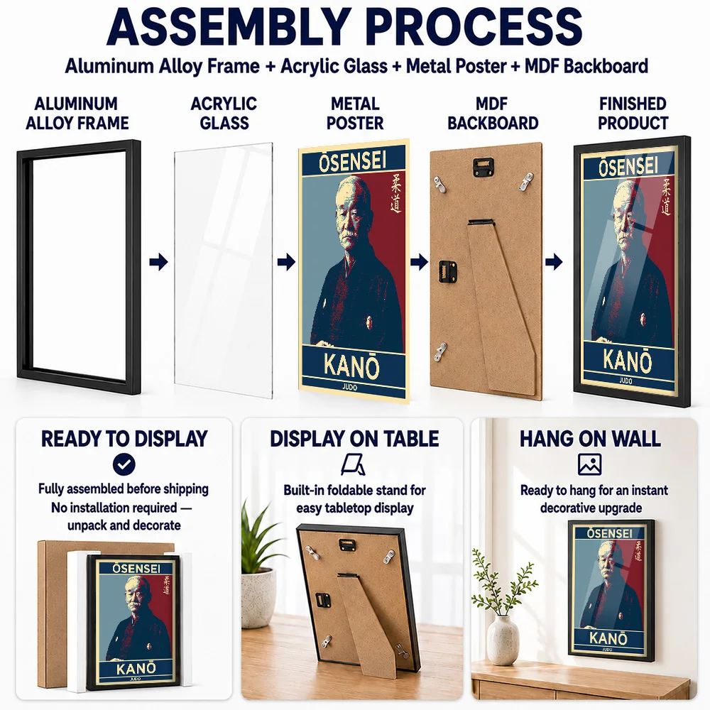 Jigoro Kano Founder Of Judo Framed Metal Poster Personalized Photo Dynamic Fight Style Wall Art For Bedroom Memorable Fan Gift
