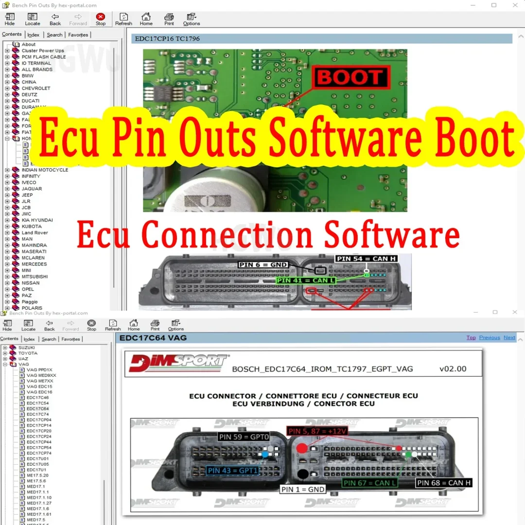 مجموعة وحدة التحكم الإلكترونية Pinout ملف السيارات ECU Pinout اتصال لفورد/BMW/تويوتا/Iveco مخطط الأسلاك ECU خريطة VS ALLDATA AUTODATA