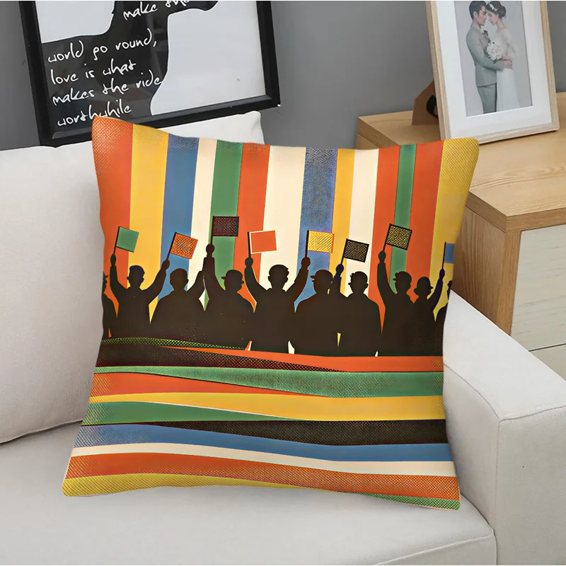 Sports Fan Throw Pillow Including Pillow Inserts Football Rugby Cheering Crowd Flag Print Square Cushion Retro Sofa Bedroom Gift