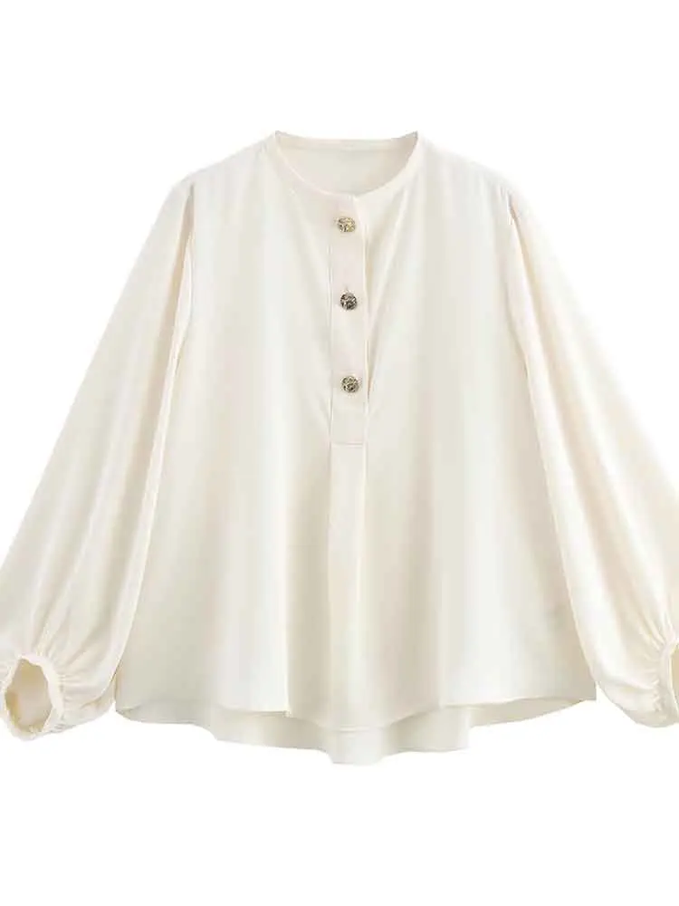 

European style new products Women's fashion versatile crepe drape comfortable long sleeve round neck shirt