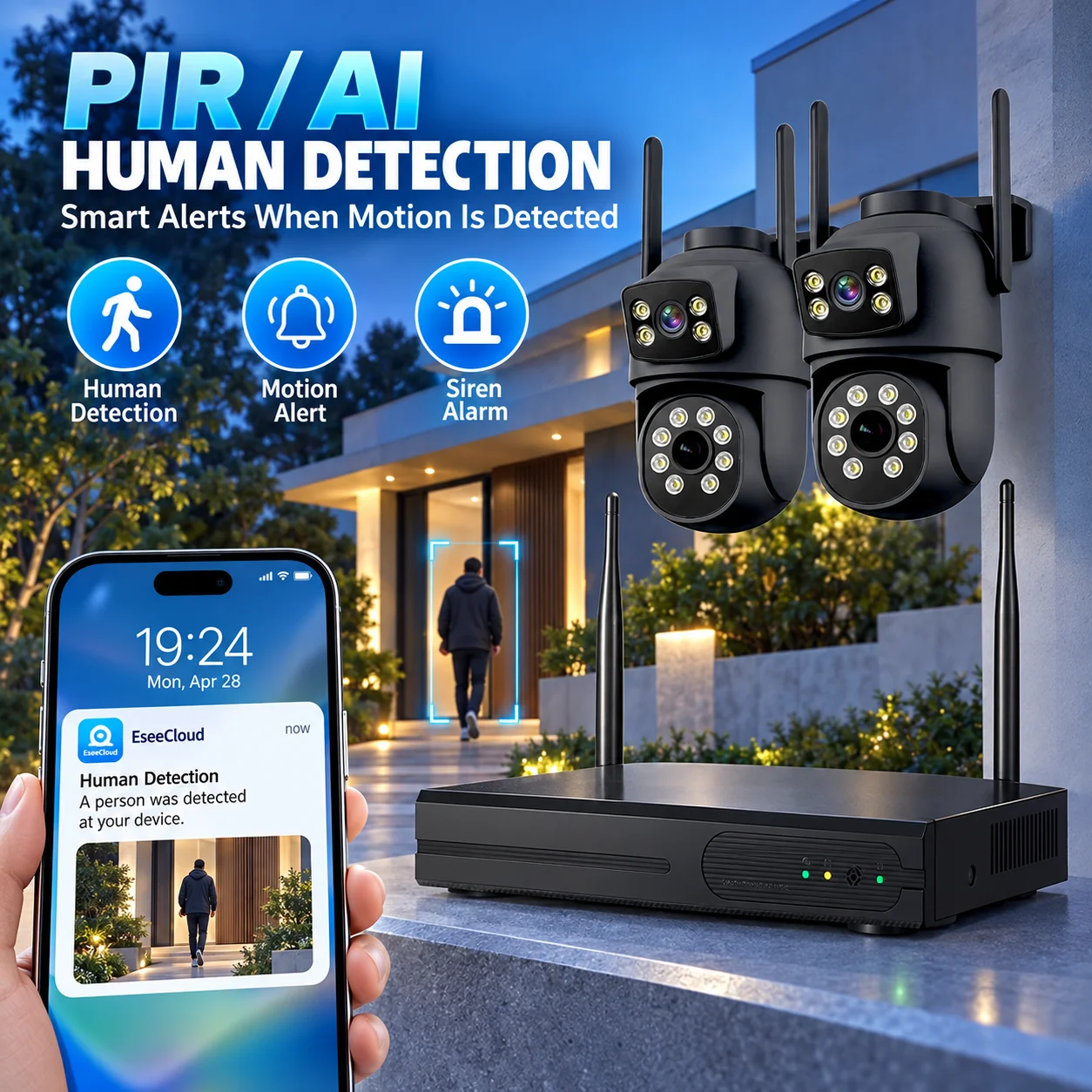 16CH 8MP 4K PTZ Camera NVR Security System Dual Lens Ultra Wide Angle Two-Way Audio AI Human Tracking Outdoor WiFi CCTV Kit
