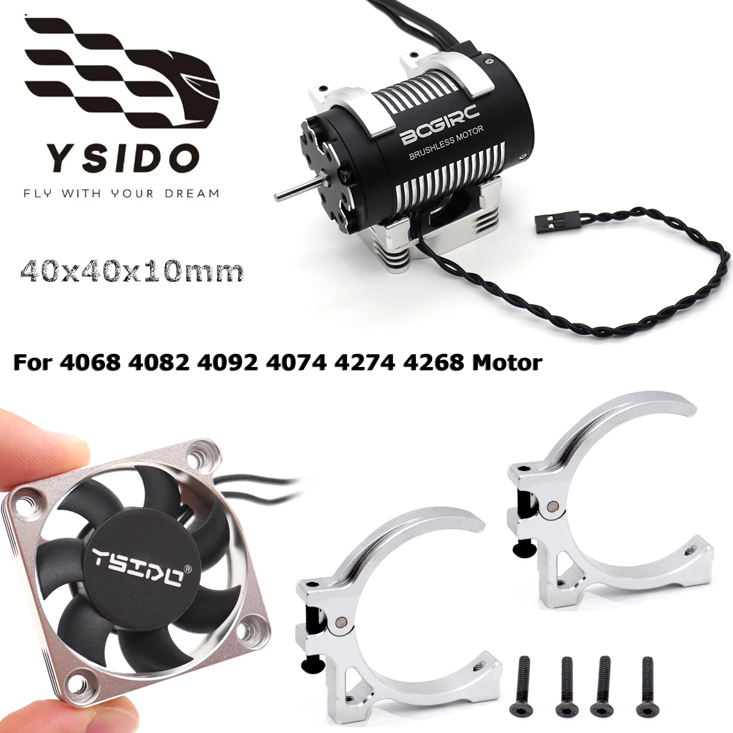 YSIDO RC Motor Schnelllüfter 40 x 40 mm 4010 Lüfter mit Doppelhalter für 1/10 1/8 RC Auto 4068 4082 4092 4074 4274 4268 Motorteile