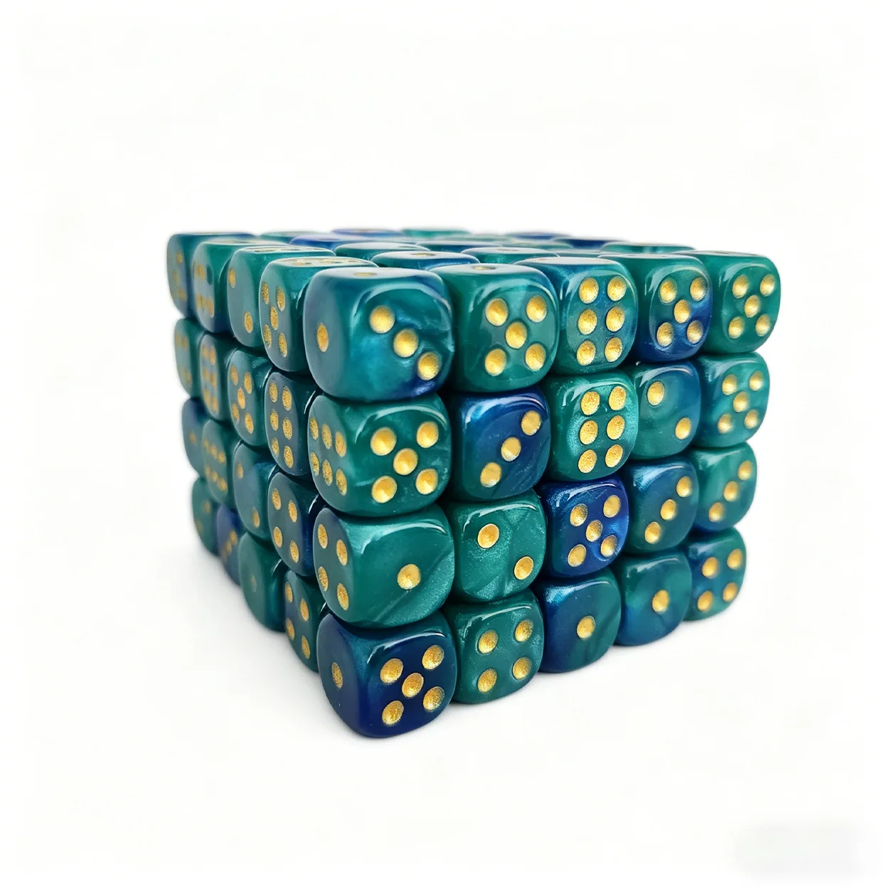 100pcs 12mm D6 Dice Set Teal Blue Gradient Marbled Acrylic with Gold Pips 6-Sided Standard Board Game Dice for Family