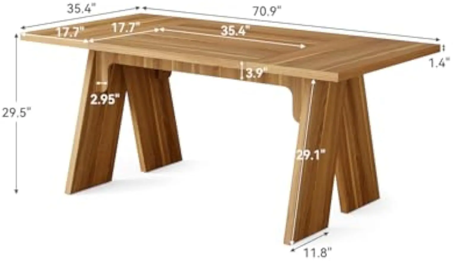 Esstisch für 6 Personen, großer 70,9 Zoll langer Esszimmertisch, moderner rechteckiger Küchentisch, brauner Esstisch aus Holz