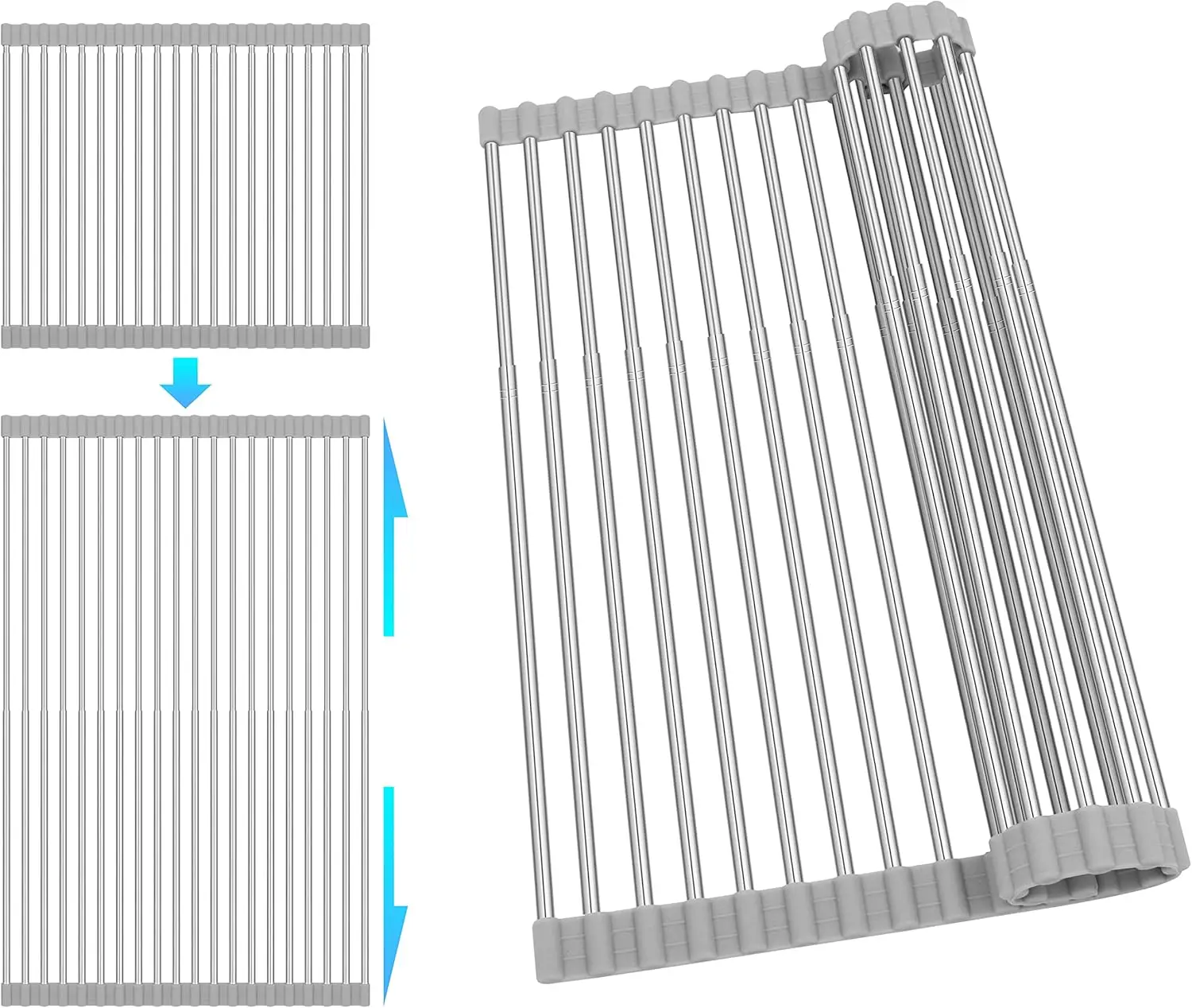 

Регулируемая складная сушилка для посуды, кухонный дренажный коврик из нержавеющей стали для тарелок и фруктов, 10-20 дюймов