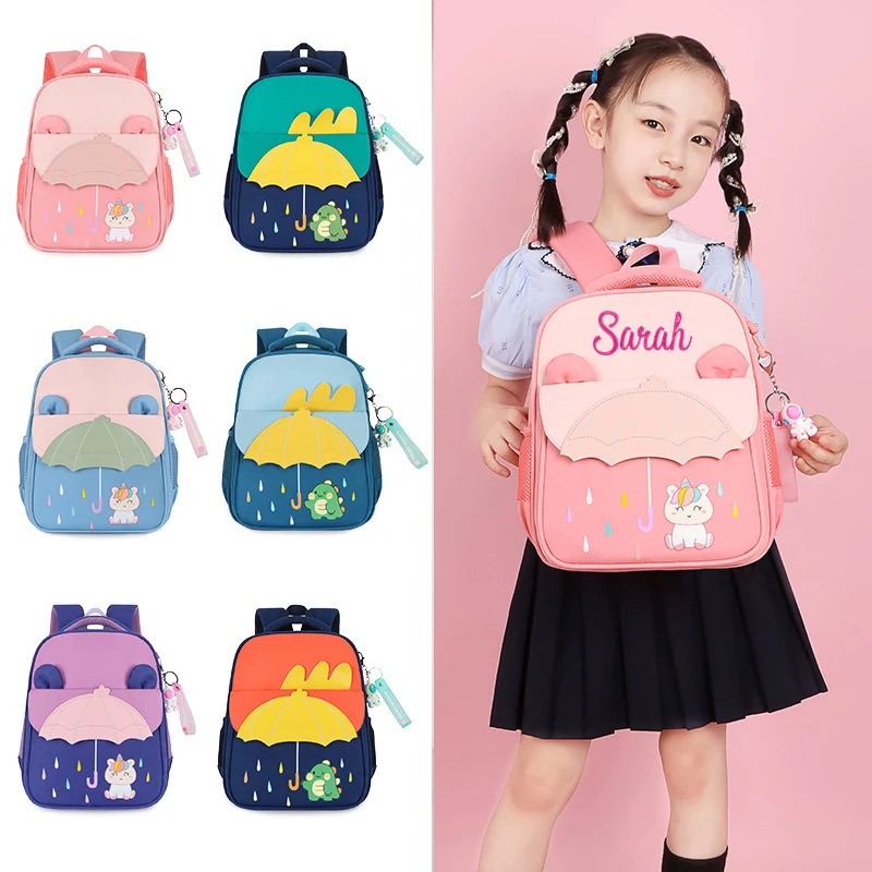 Mochila de jardín de infantes para niños y niñas, bolso de libro de dinosaurio de escuela primaria con nombre personalizado, puede bordar, bolsas para exteriores, nuevo