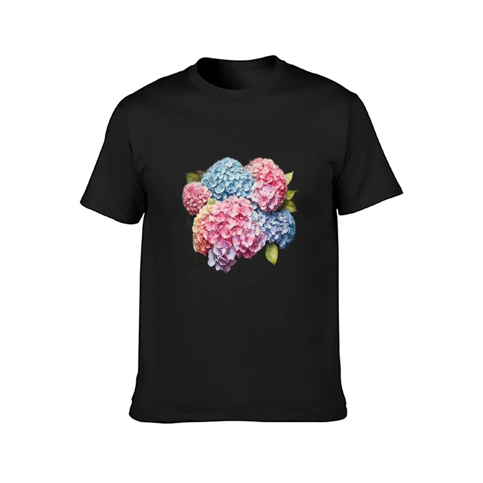 Pink and Blue Hydrangea T-shirt boys animal print korean fashion T-shirt men