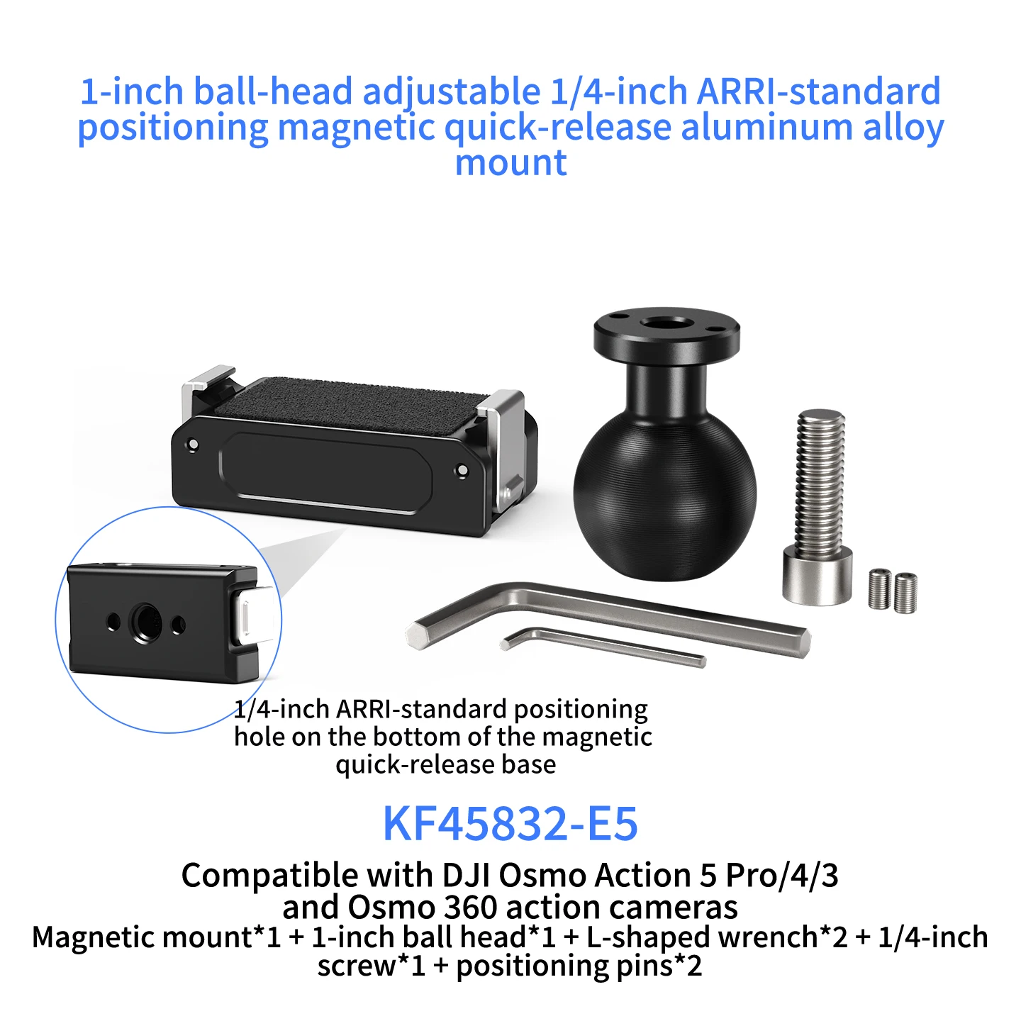 Magnetische Schnellwechselhalterung für DJI Osmo Action 5 Pro 4 3 360 Kamera 1/4 ARRI Schraubbasis Doppelklauen-Halterung 360-Grad-Rotationsadapter – Detail 17