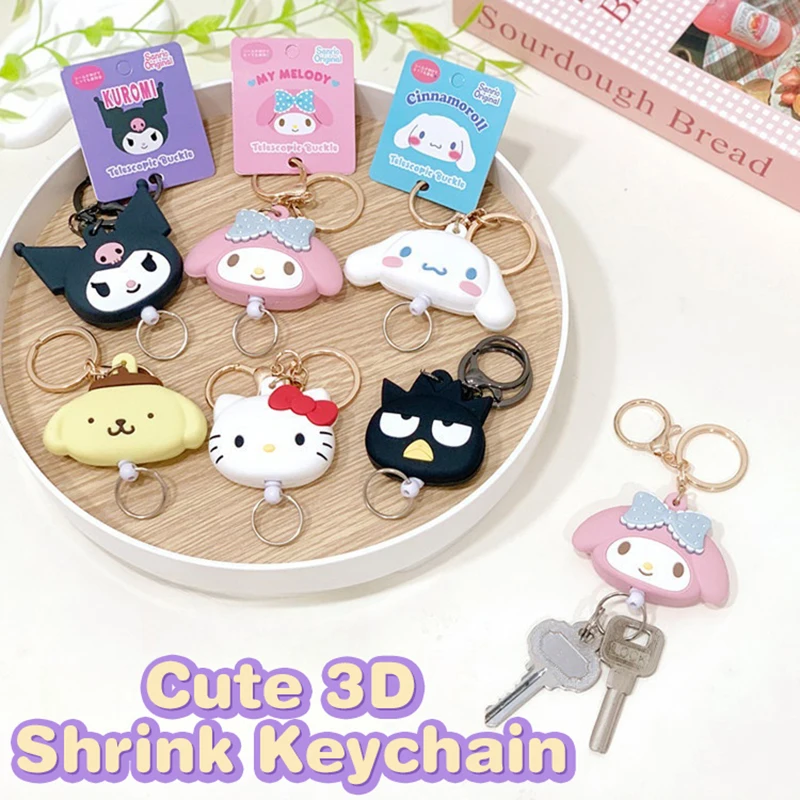 الكرتون سانريو أنيمي المفاتيح الإبداعية مرحبا كيتي كورومي قابل للسحب كيرينغ سيارة مفتاح حامل حقيبة قلادة معلقة الديكور هدية