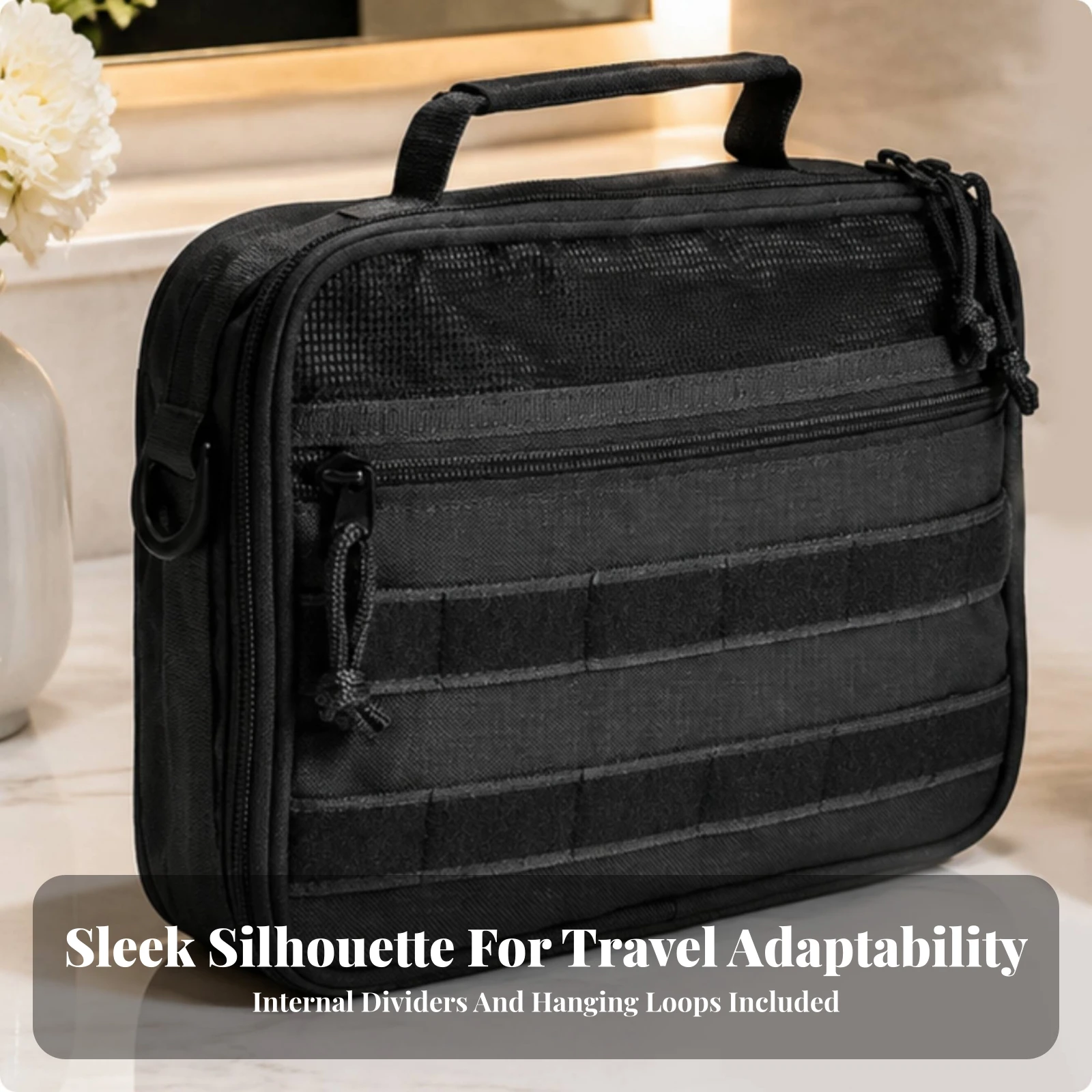 Nylon Travel Toiletry Bag Lightweight Hanging Toiletry Bag with Hook Compact Tear Resistant for Bathroom Storage, Gym